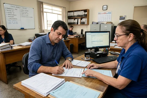 Pessoa preenchendo documentos para licenciamento de veículo em Araçatuba.